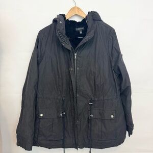 Torrid Black Fur Lined Heavyweight Anorak Hooded Cinched Jacket Coat 0X